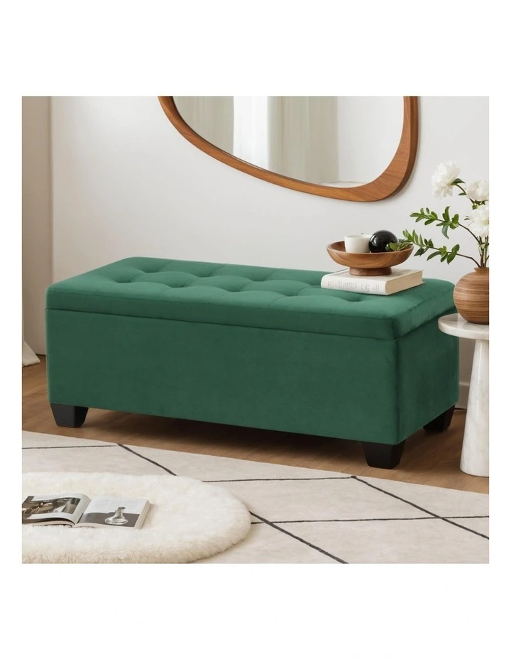 Velvet Storage Ottoman Blanket Box 98cm in Green image 3