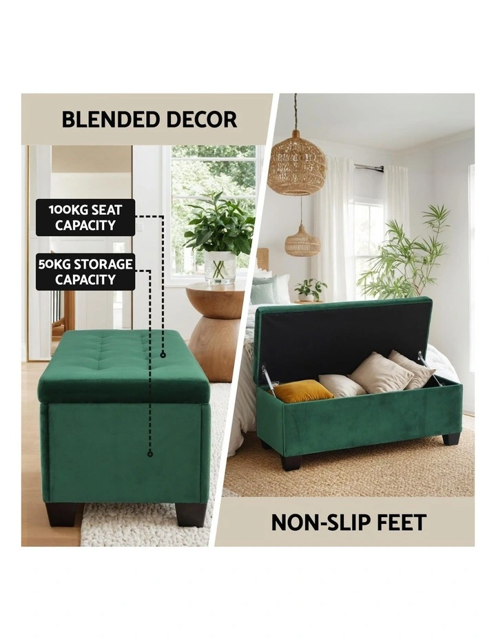 Velvet Storage Ottoman Blanket Box 98cm in Green image 5