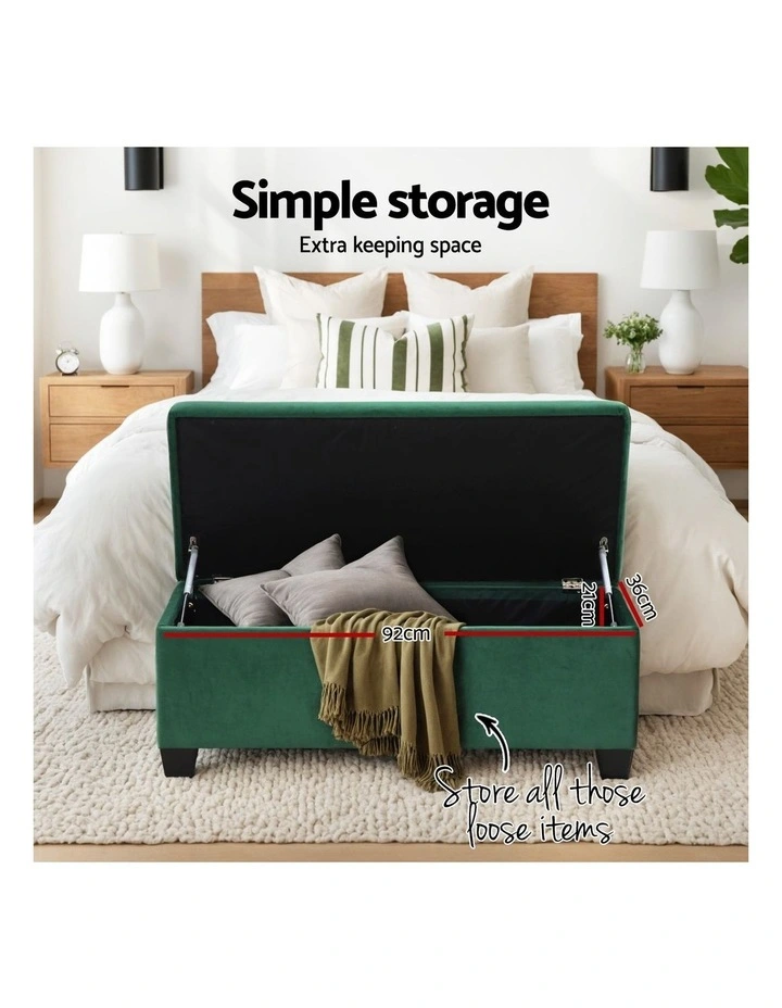 Velvet Storage Ottoman Blanket Box 98cm in Green image 6