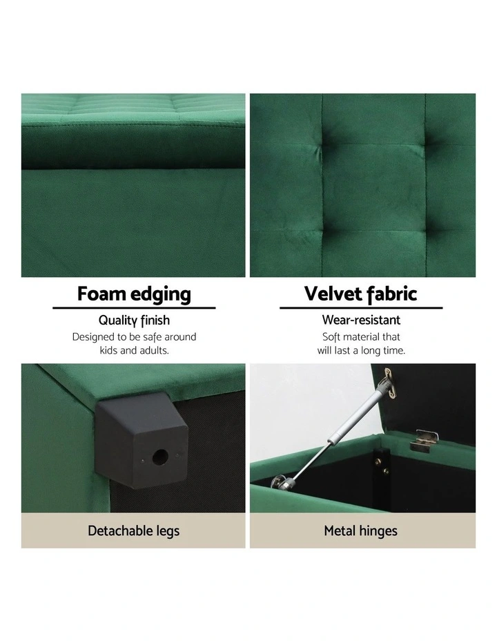 Velvet Storage Ottoman Blanket Box 98cm in Green image 7