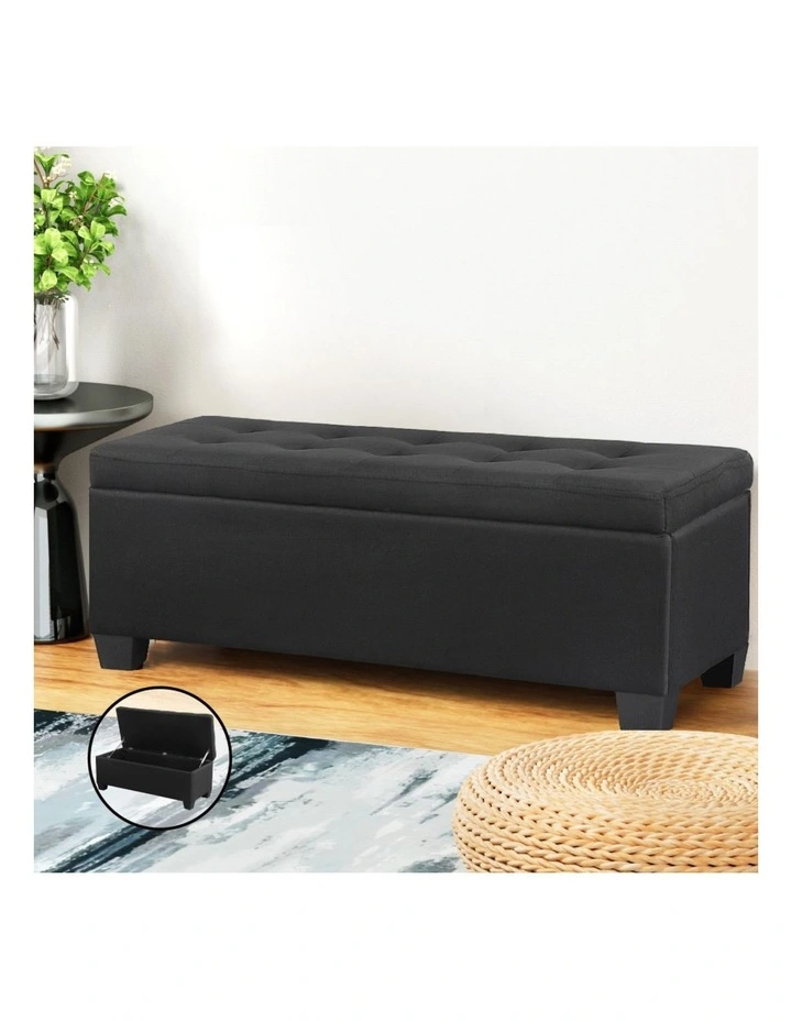 Storage Linen Ottoman Blanket Box 97cm in Black image 3