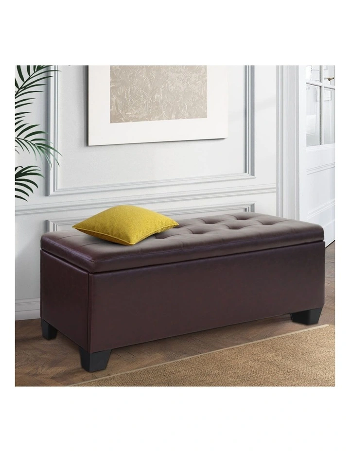 Storage Leather Ottoman Blanket Box 97cm in Brown image 3