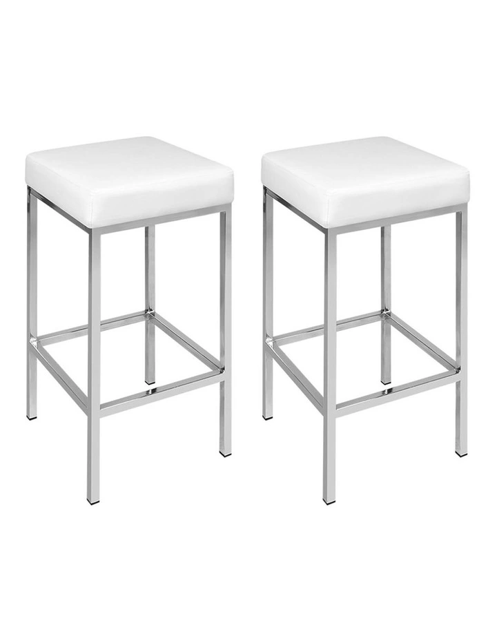 Kitchen x2 Leather Chair Bar Stools in White image 1