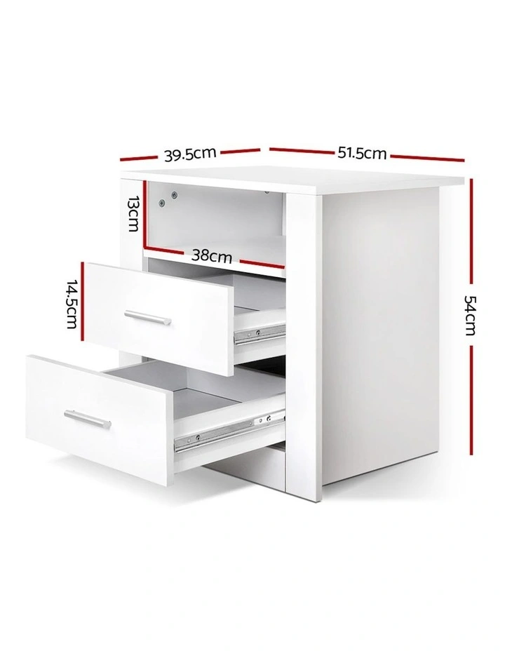2 Drawers TARA Bedside Table in White image 3