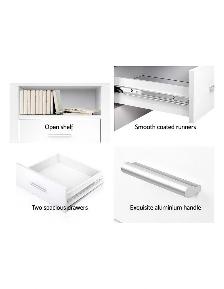2 Drawers TARA Bedside Table in White image 5