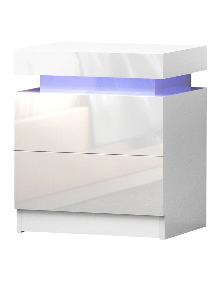 LED 2 Drawers Lift-Up Storage Coley Bedside Table in White image 1