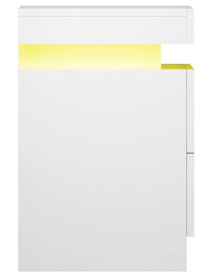 LED 2 Drawers Lift-Up Storage Coley Bedside Table in White image 4