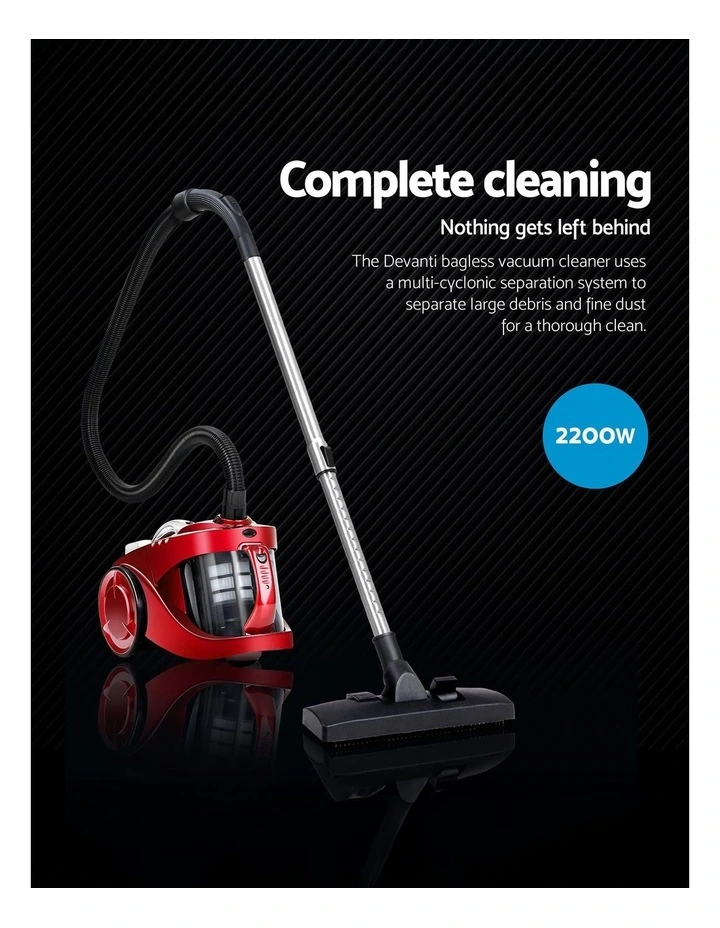 Devanti 2200W Bagless Vacuum Cleaner in Red image 2