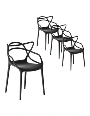 Polypropylene Stackable Outdoor Chair Set of 4 in Black