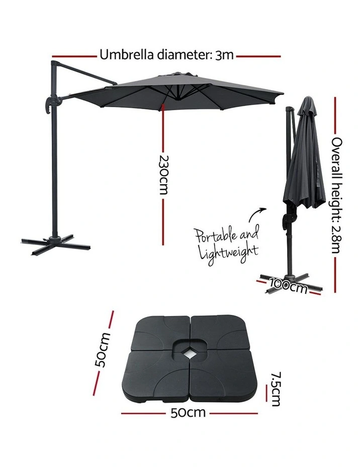 Roma 360 Degree Tilt Outdoor Umbrella in Black image 3