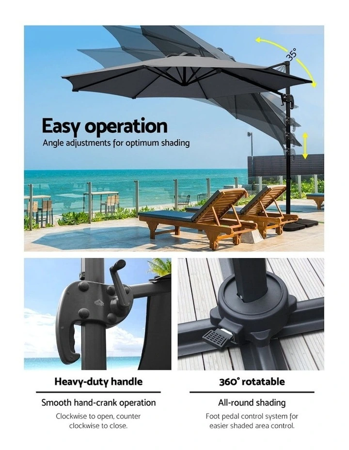 Roma 360 Degree Tilt Outdoor Umbrella in Black image 5