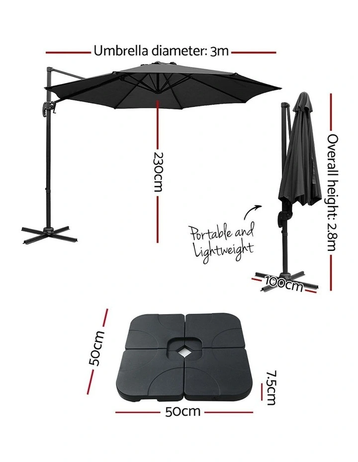 Side Post Umbrella 3m in Black image 3