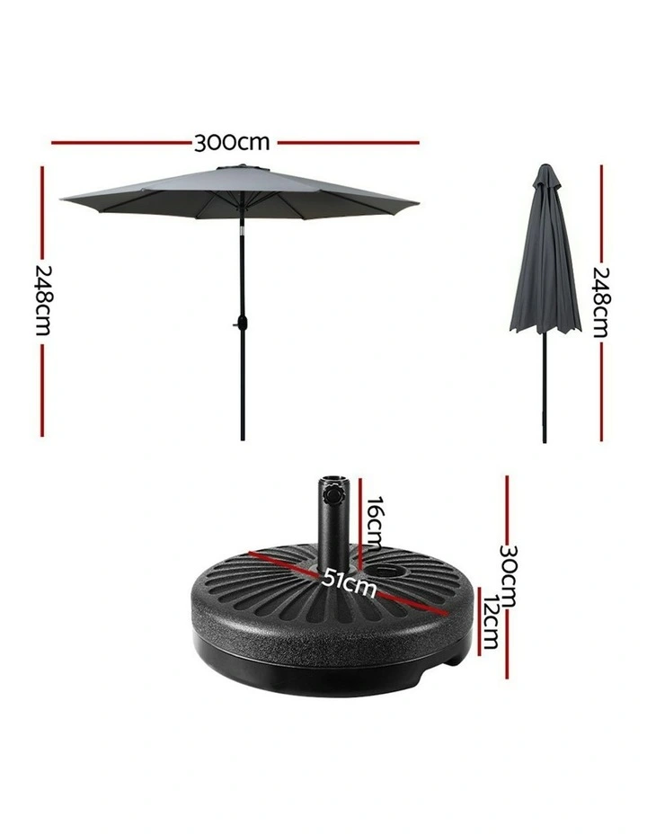 Outdoor Center Post Umbrella 3m in Black image 3