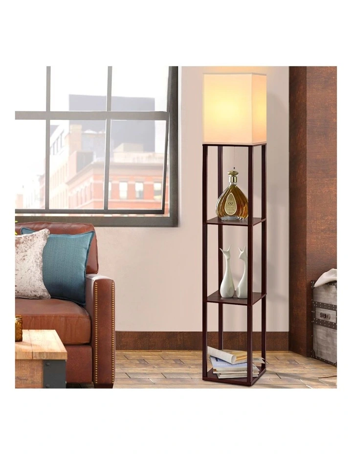 Artiss Floor Lamp 3 Tier Shelf Storage LED Light Stand For Home Room in Vintage White image 2