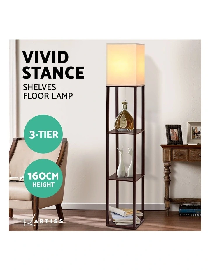 Artiss Floor Lamp 3 Tier Shelf Storage LED Light Stand For Home Room in Vintage White image 4
