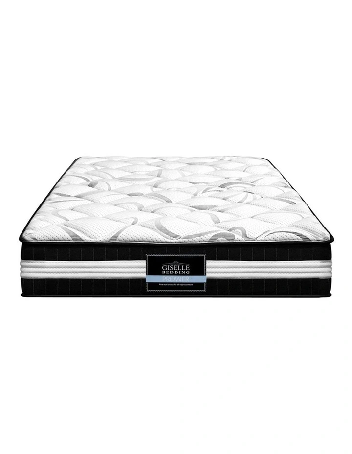 Mattress Single Size Bed Euro Top Pocket Spring Firm Foam 30cm in White/Black image 3