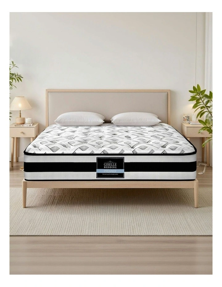 Bed Mattress King Full Size Super Firm Pocket Spring Foam 24cm in White/Black image 1