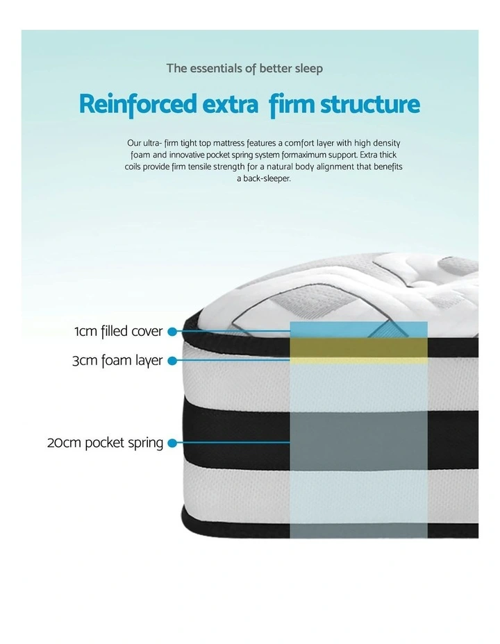 Bed Mattress King Full Size Super Firm Pocket Spring Foam 24cm in White/Black image 4