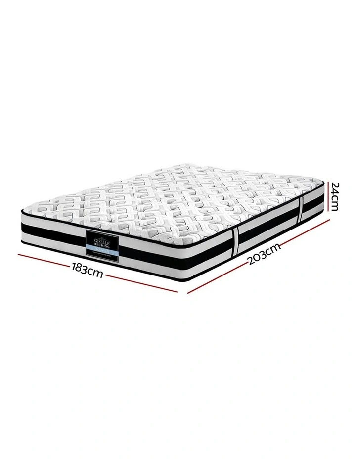 Bed Mattress King Full Size Super Firm Pocket Spring Foam 24cm in White/Black image 7