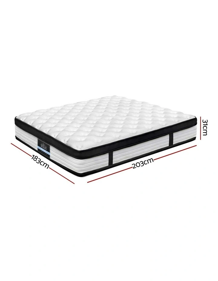 King Mattress Bed Euro Top Pocket Spring Firm Plush Foam 31cm in White/Black image 7