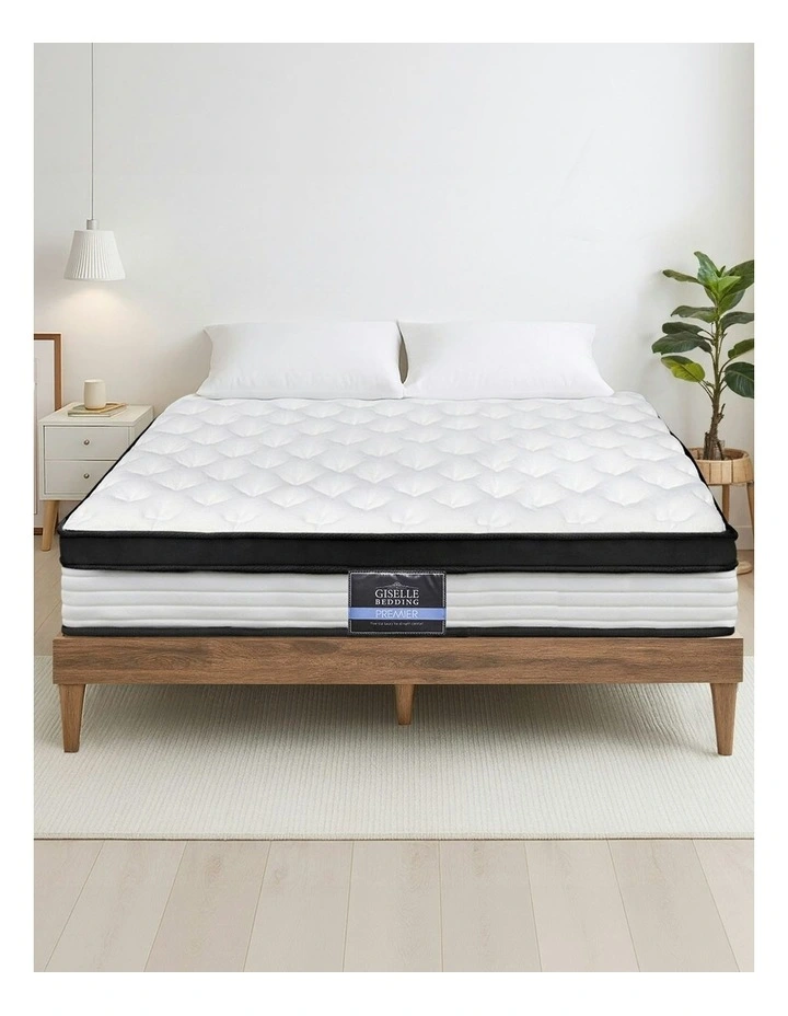 Double Size Bed Mattress Euro Top Pocket Spring 5 Zone Foam 31cm in White/Black image 1