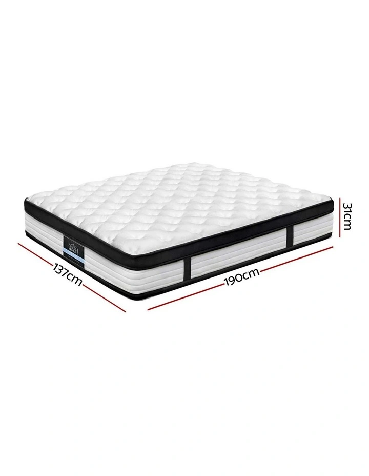 Double Size Bed Mattress Euro Top Pocket Spring 5 Zone Foam 31cm in White/Black image 7