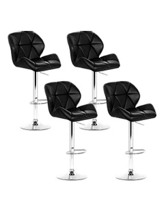 Kitchen Chairs Leather Bar Stools x4 in Black