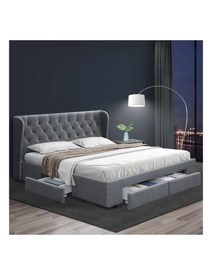 Artiss Mila Queen Bed Frame With 4 Drawers In Grey MYER