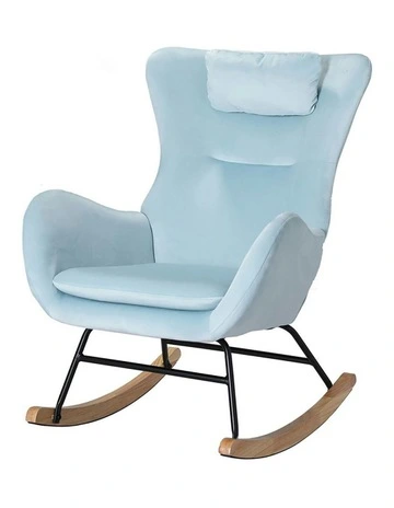 Rocking Velvet Feeding Armchair in Blue