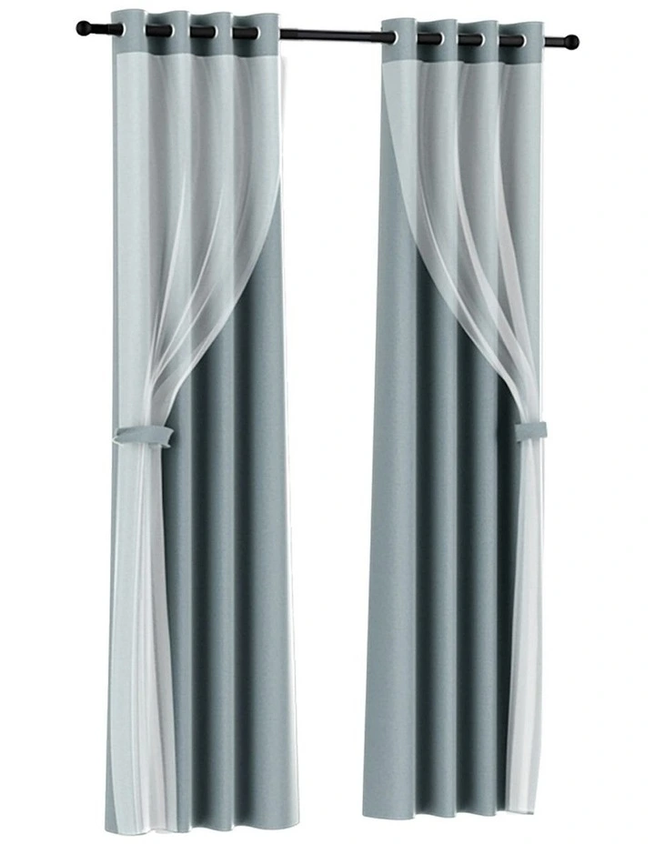 Blockout Sheer Curtains 2X 132x160cm in Light Grey image 1