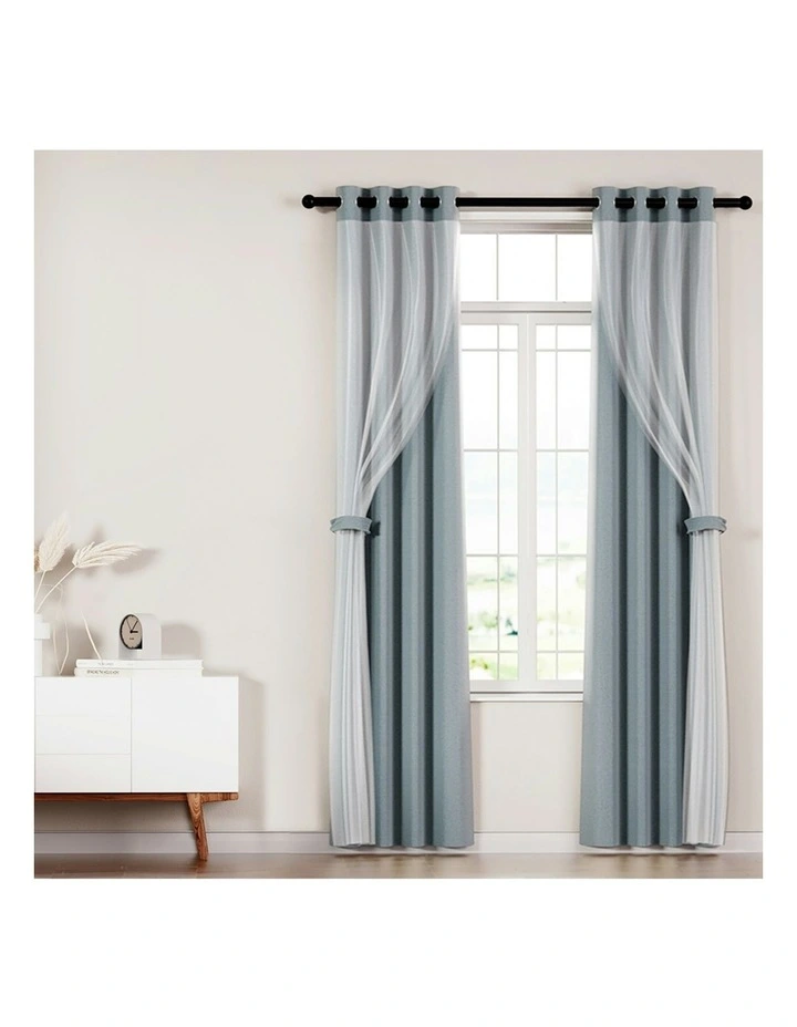 Blockout Sheer Curtains 2X 132x160cm in Light Grey image 3