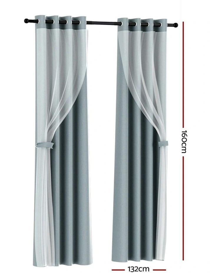 Blockout Sheer Curtains 2X 132x160cm in Light Grey image 4