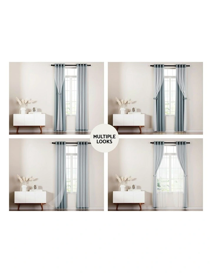 Blockout Sheer Curtains 2X 132x160cm in Light Grey image 7