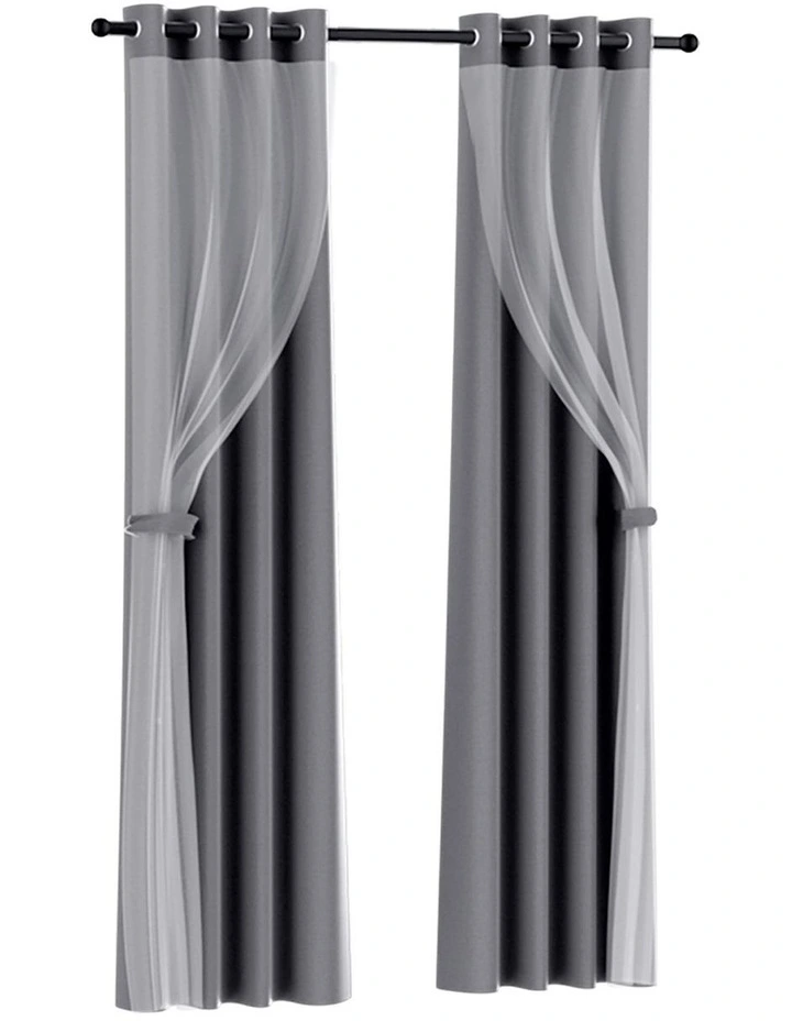 Blockout Sheer Curtains x2 132x213cm in Charcoal image 1