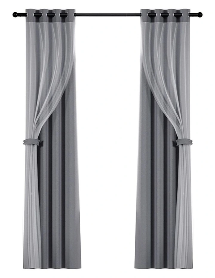 Blockout Sheer Curtains x2 132x213cm in Charcoal image 2