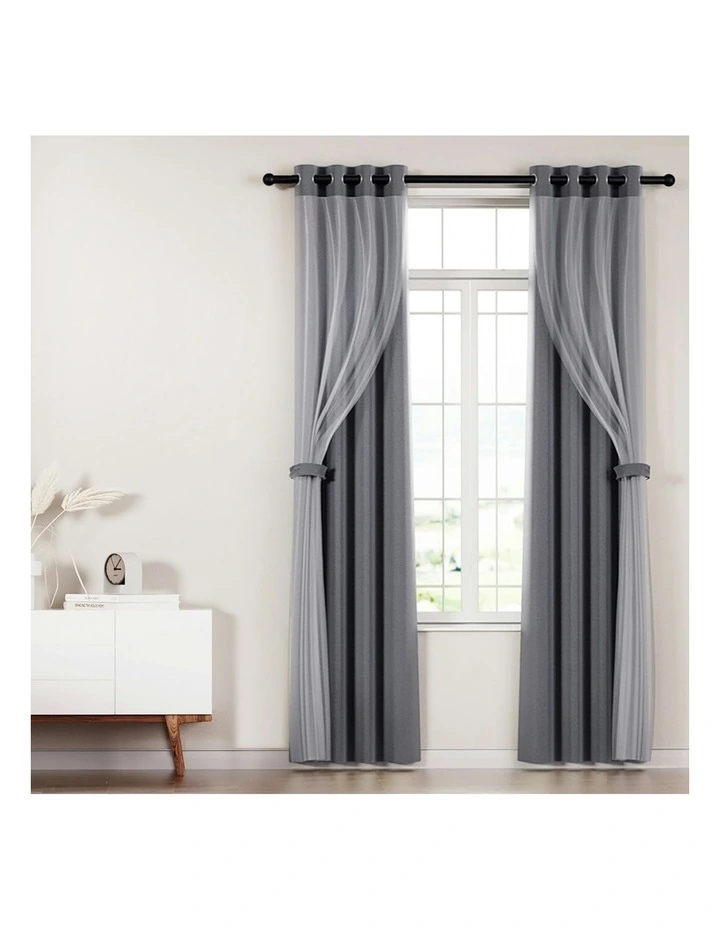 Blockout Sheer Curtains x2 132x213cm in Charcoal image 3