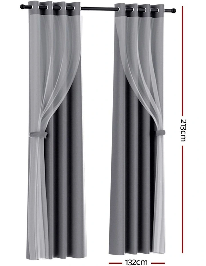 Blockout Sheer Curtains x2 132x213cm in Charcoal image 4