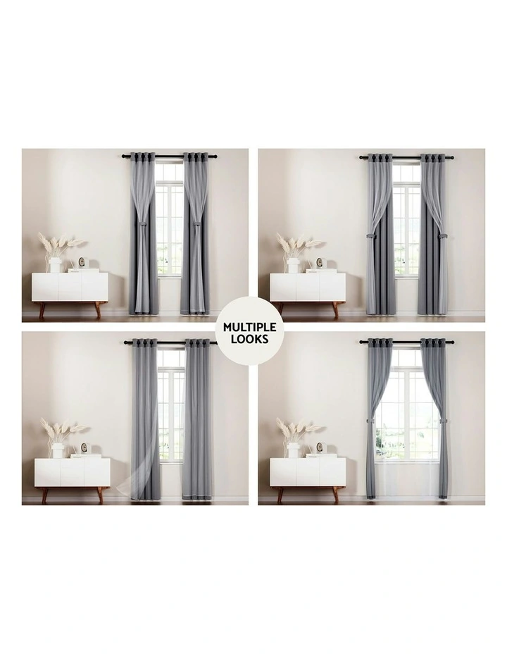 Blockout Sheer Curtains x2 132x213cm in Charcoal image 7