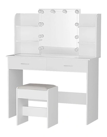10 Led Bulbs Dressing Table Set with Stool in White Dulcea