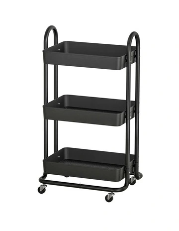 3-Tiers Kitchen Storage Trolley Rack in Black