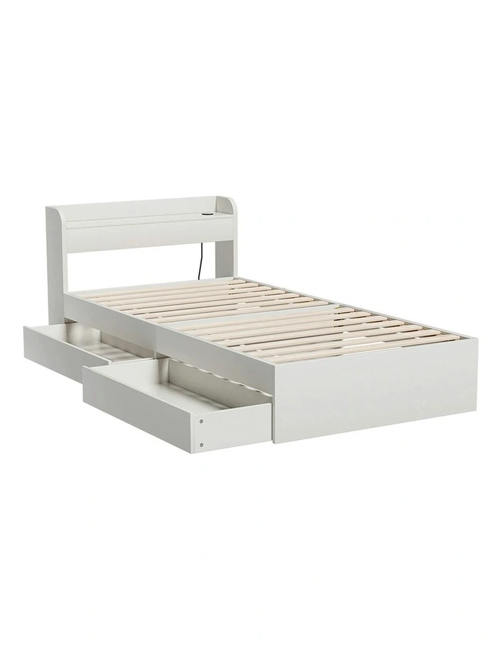 Aura Single Size Bed Frame with Charging Ports 2 Drawers in White image 1