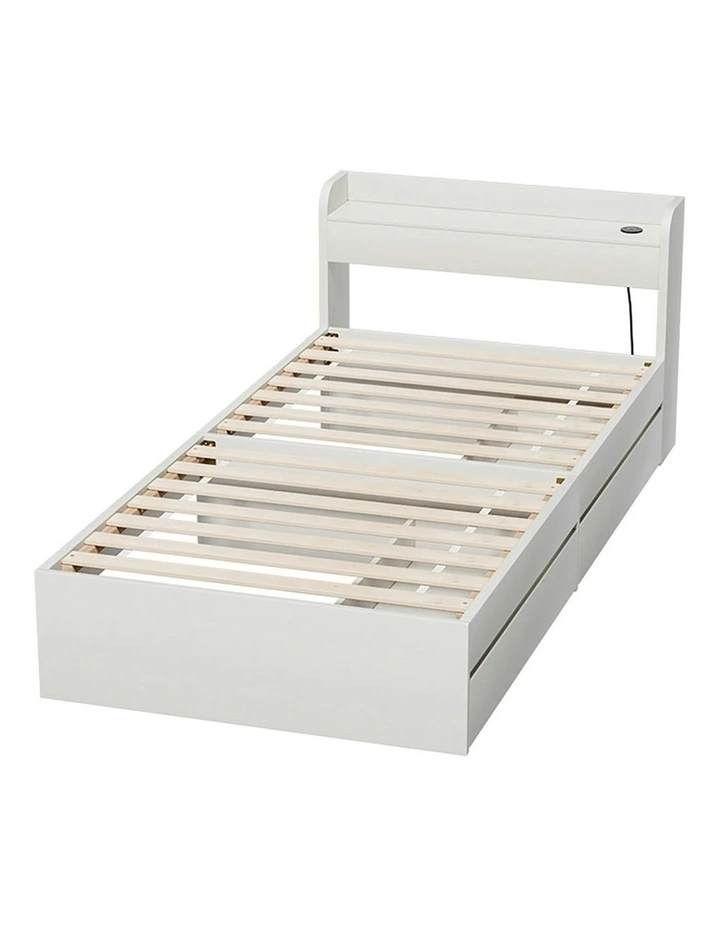 Aura Single Size Bed Frame with Charging Ports 2 Drawers in White image 2