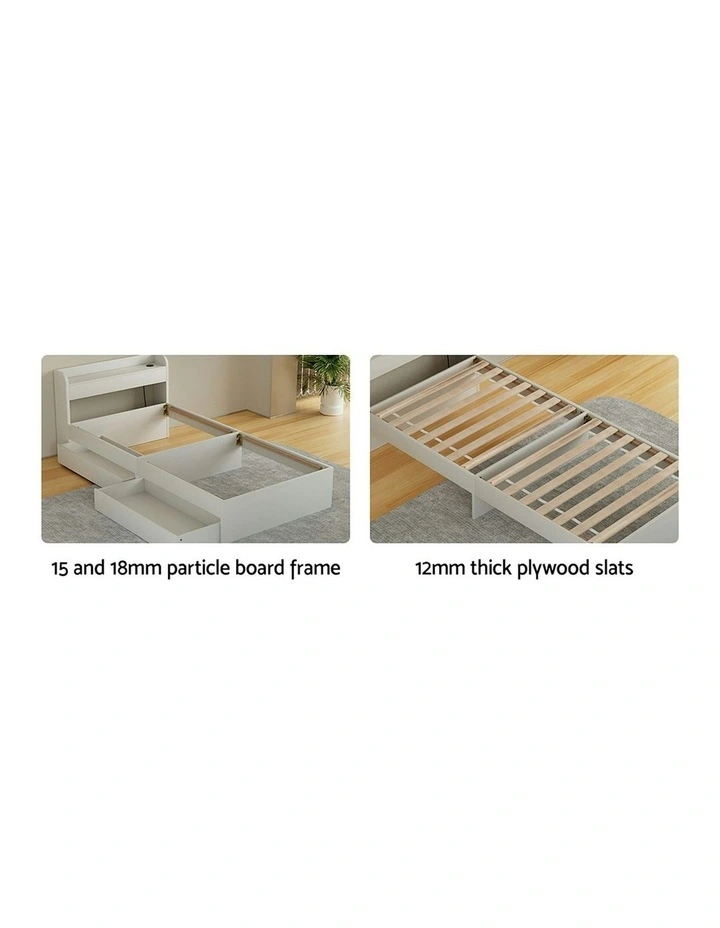 Aura Single Size Bed Frame with Charging Ports 2 Drawers in White image 5
