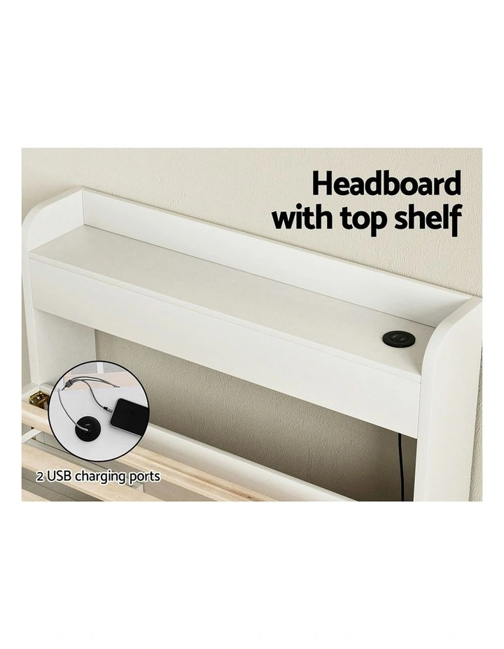 Aura Single Size Bed Frame with Charging Ports 2 Drawers in White image 6