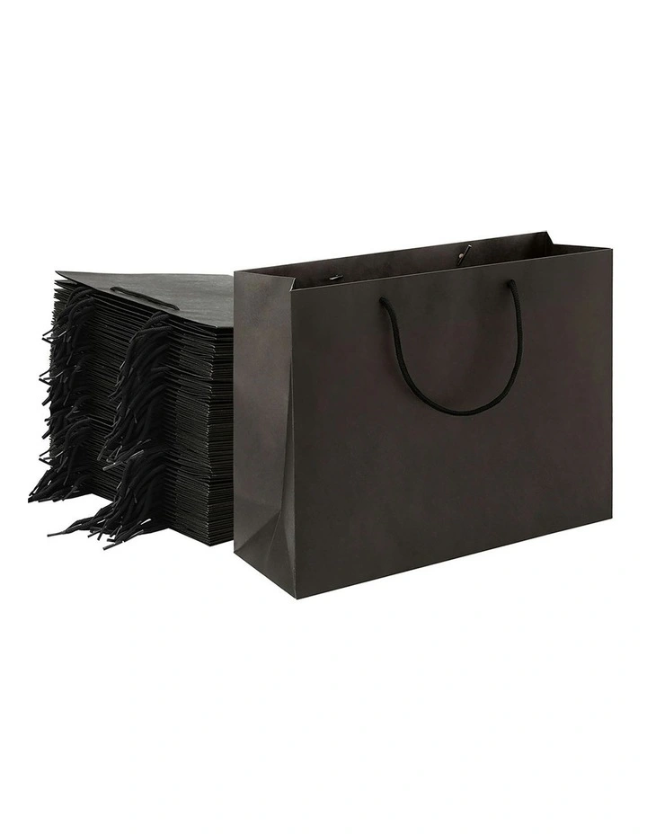 Reusable Fabric Handle Bulk Paper Bags Pack 50 Pieces in Black image 1