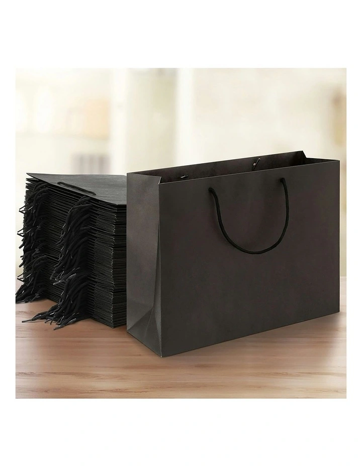 Reusable Fabric Handle Bulk Paper Bags Pack 50 Pieces in Black image 3