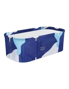 Foldable PVC Spa Bucket Inflatable Cushion Bathtub 134x65cm in Navy Blue