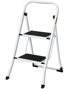 2 Step Folding Multi-Purpose Steel Platform Ladder in Black/White