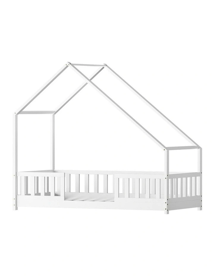 Wooden House Single Bed Frame in White image 1