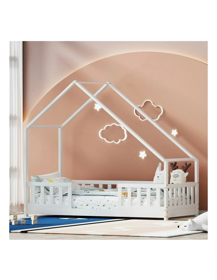 Wooden House Single Bed Frame in White image 2